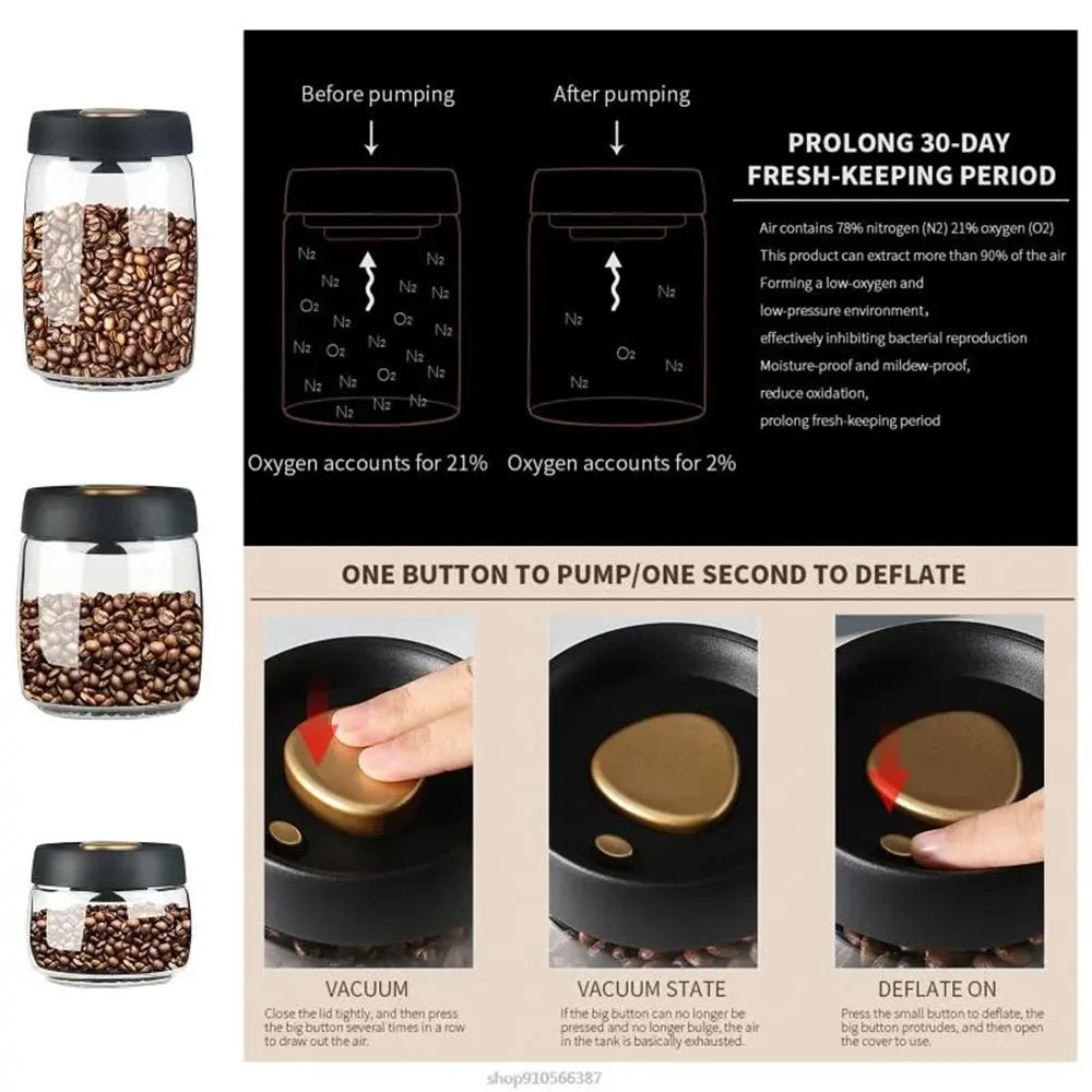 1Pc Coffee Beans Vacuum Sealed Tank Household Glass Food Storage Tank for Moisture-Proof Air Extraction Tea Storage Tank