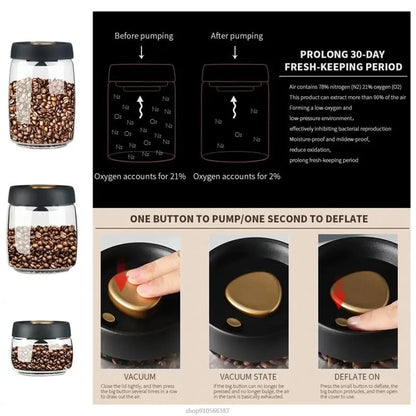 1Pc Coffee Beans Vacuum Sealed Tank Household Glass Food Storage Tank for Moisture-Proof Air Extraction Tea Storage Tank