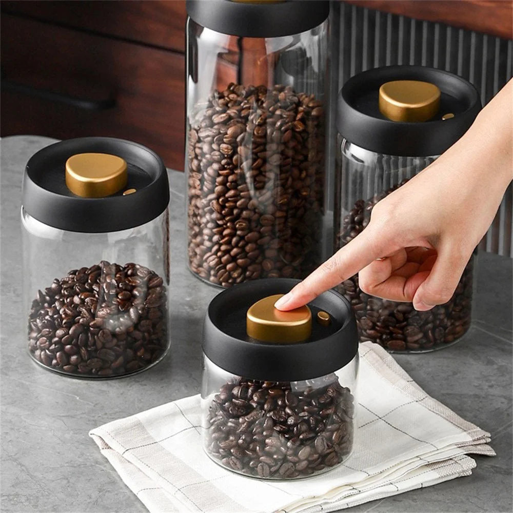 1Pc Coffee Beans Vacuum Sealed Tank Household Glass Food Storage Tank for Moisture-Proof Air Extraction Tea Storage Tank