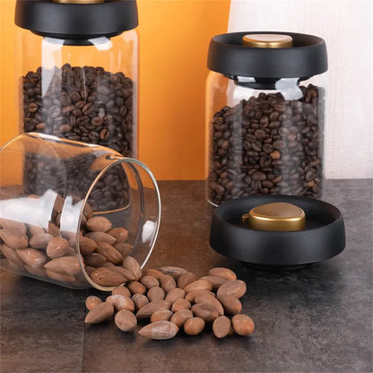 1Pc Coffee Beans Vacuum Sealed Tank Household Glass Food Storage Tank for Moisture-Proof Air Extraction Tea Storage Tank
