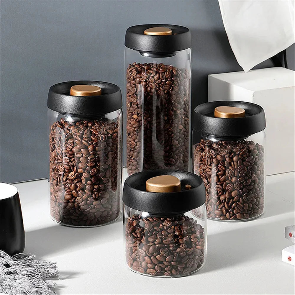 1Pc Coffee Beans Vacuum Sealed Tank Household Glass Food Storage Tank for Moisture-Proof Air Extraction Tea Storage Tank